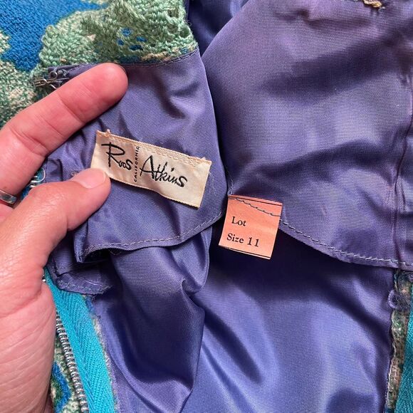 Vintage‎ 60s Roos Atkins Mod Green & Blue Paisley Groovy Funky Shift Dress Sz 11 - Picture 7 of 8